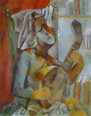 当代绘画 - 《弹曼陀林的女人,1909》