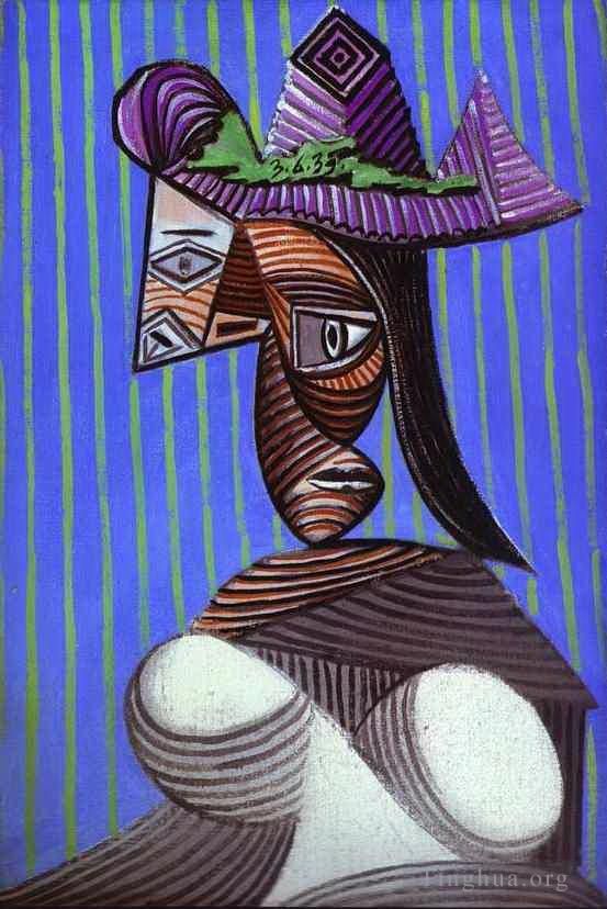 巴勃罗·毕加索 当代各类绘画作品 -  《戴脱衣帽的女人,1939》