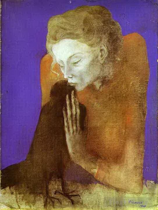 巴勃罗·毕加索 当代各类绘画作品 -  《女人与乌鸦,1904》