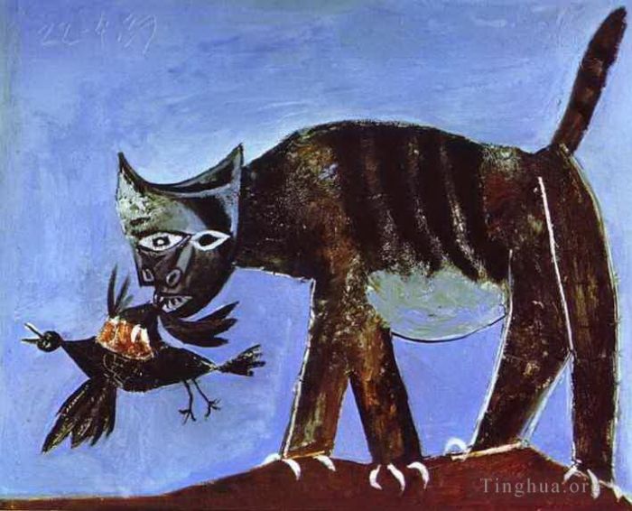 巴勃罗·毕加索 当代各类绘画作品 -  《受伤的鸟和猫,1939》