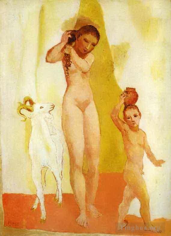 巴勃罗·毕加索 当代各类绘画作品 -  《年轻女孩与山羊,1906》