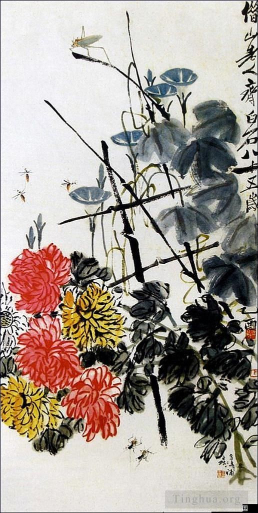 齐白石 当代书法国画作品 -  《昆虫和花》