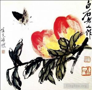 齐白石的当代艺术作品《蝴蝶戏桃》