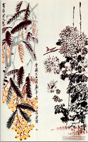 齐白石的当代艺术作品《菊花与琵琶》