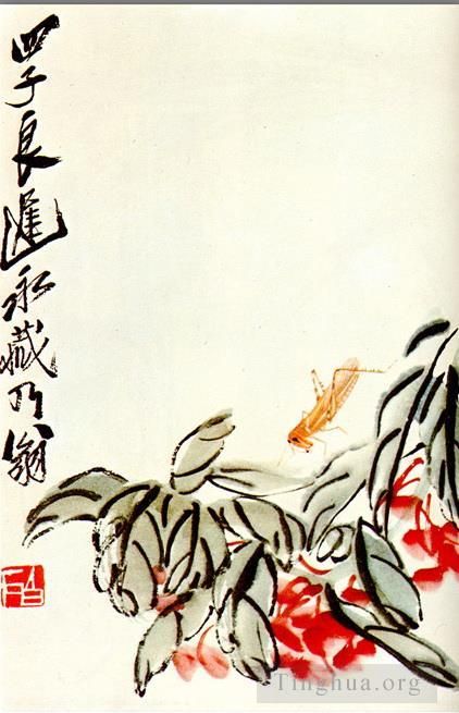 齐白石 当代书法国画作品 -  《凤仙花和枸杞虫》