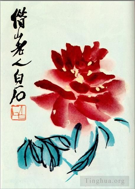 齐白石 当代书法国画作品 -  《芍药花,1956》