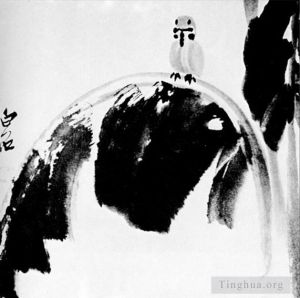 齐白石的当代艺术作品《芭蕉叶上的麻雀》