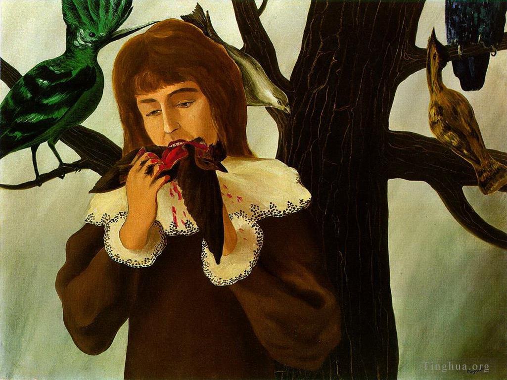 雷内·马格利特作品《年轻女孩吃鸟的乐趣,1927》