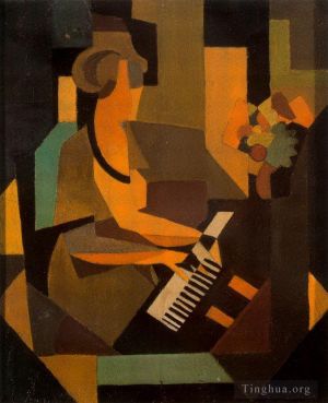 雷内·马格利特的当代艺术作品《钢琴前的乔其纱,1923》