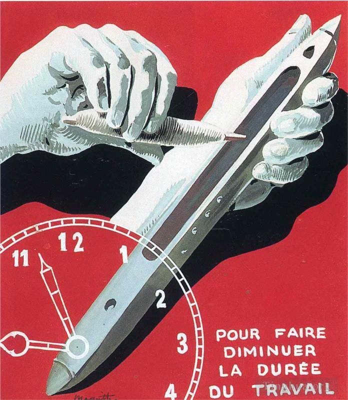 雷内·马格利特 当代各类绘画作品 -  《1938,年比利时纺织工人中心减少工作时间的海报项目》