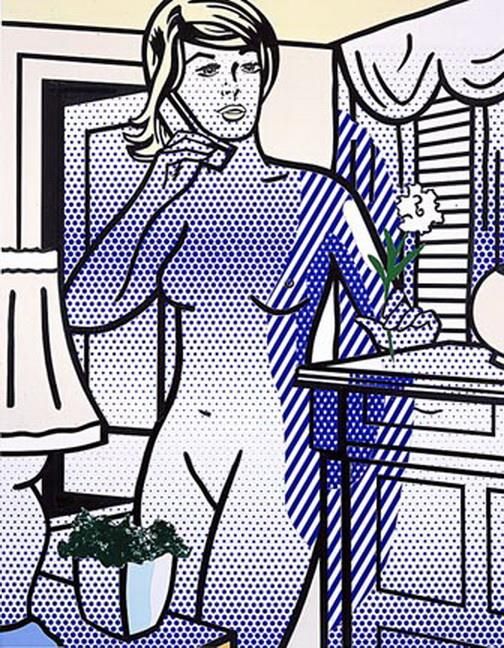 罗伊·利希滕斯坦 当代各类绘画作品 -  《裸体与白花拼贴,1994》