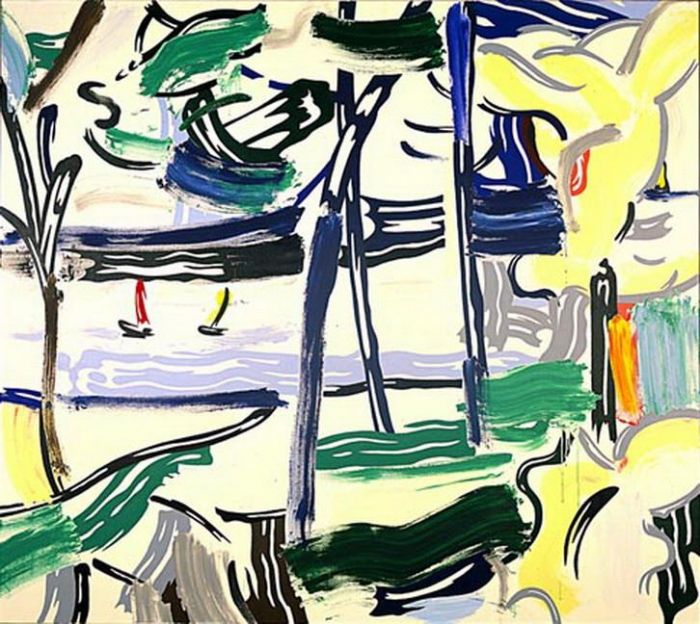罗伊·利希滕斯坦 当代各类绘画作品 -  《帆船穿过树林,1984》