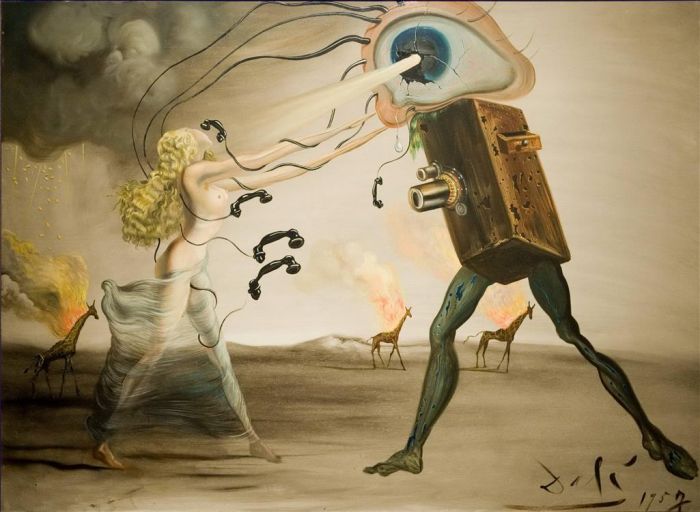 萨尔瓦多·达利 当代油画作品 -  《燃烧的长颈鹿》