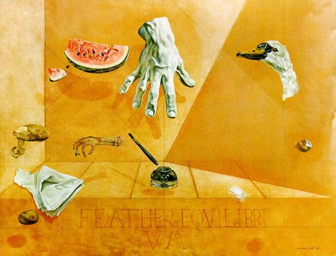 萨尔瓦多·达利 当代油画作品 -  《羽毛平衡,天鹅羽毛的原子间平衡》