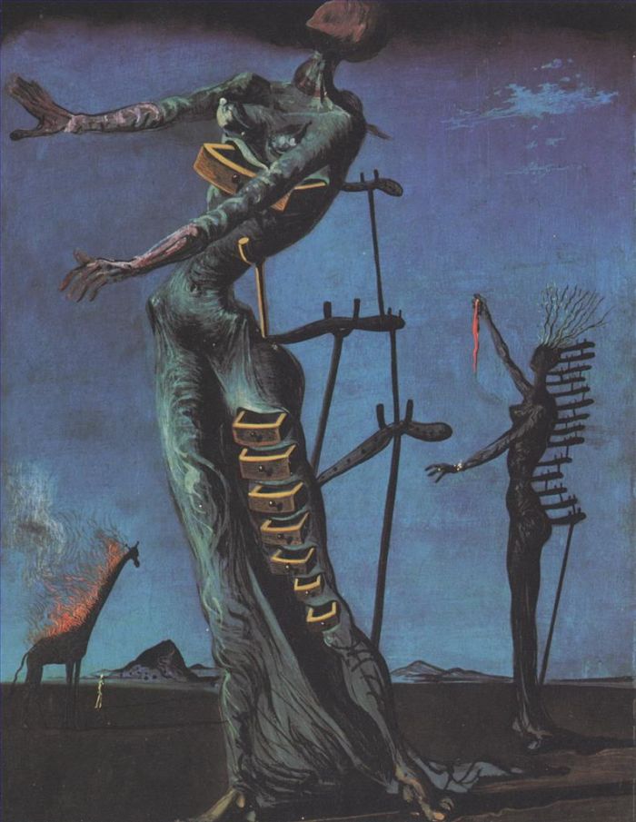 萨尔瓦多·达利 当代油画作品 -  《火焰长颈鹿》