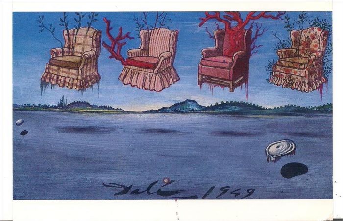 萨尔瓦多·达利 当代油画作品 -  《天空中的四张扶手椅》