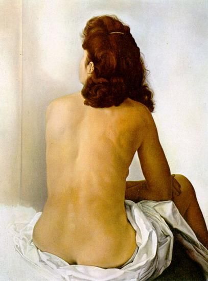 萨尔瓦多·达利 当代油画作品 -  《Gala,裸体从后面看隐形镜子》