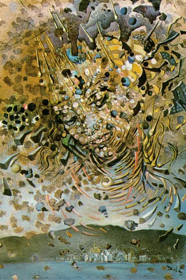 萨尔瓦多·达利 当代油画作品 -  《头被麦粒轰击》