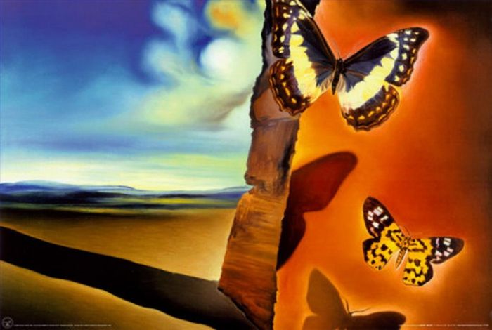 萨尔瓦多·达利 当代油画作品 -  《风景与蝴蝶》