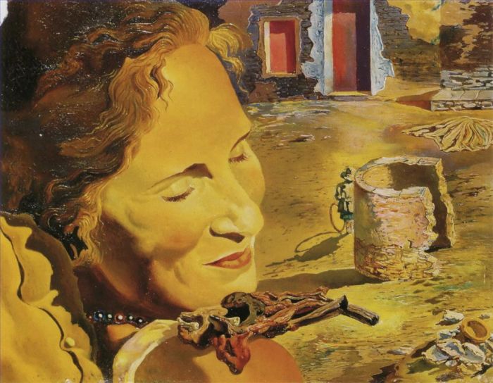 萨尔瓦多·达利 当代油画作品 -  《肩上扛着两块羊排的加拉肖像》