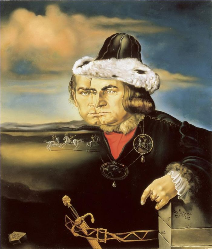 萨尔瓦多·达利 当代油画作品 -  《劳伦斯·奥利维尔扮演理查三世的肖像》