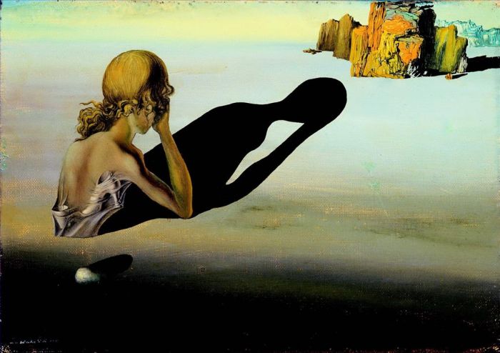 萨尔瓦多·达利 当代油画作品 -  《悔恨或嵌入沙子的狮身人面像》
