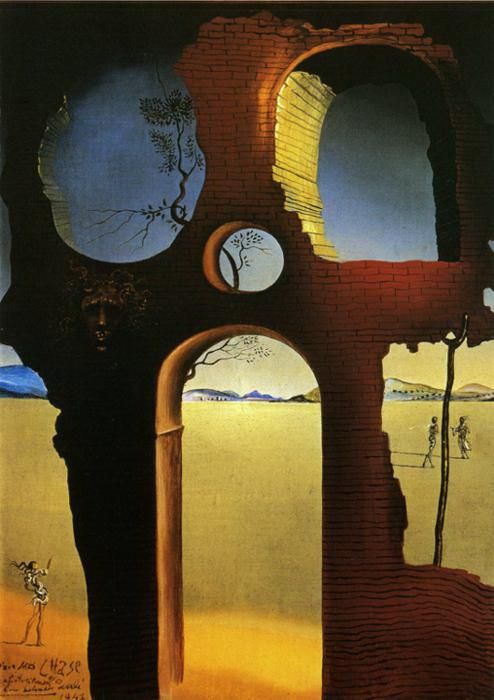 萨尔瓦多·达利 当代油画作品 -  《废墟与美杜莎的头和风景》
