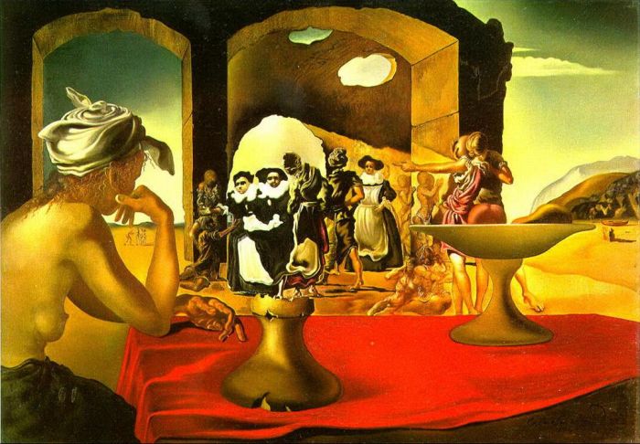 萨尔瓦多·达利 当代油画作品 -  《奴隶市场与消失的伏尔泰半身像》