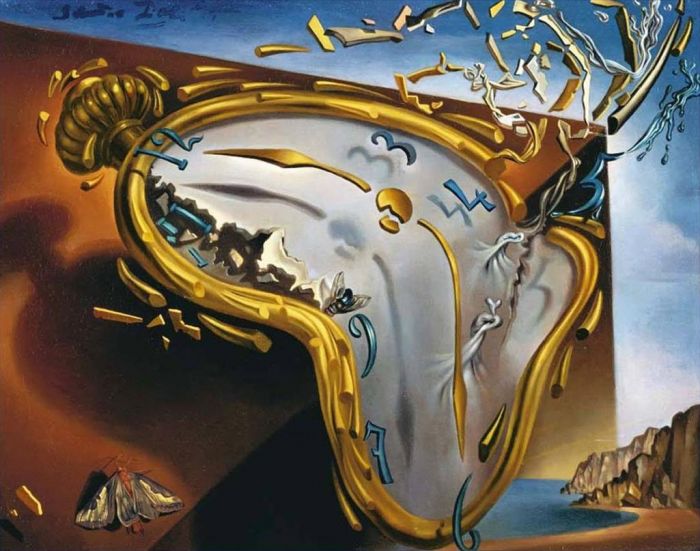 萨尔瓦多·达利 当代油画作品 -  《第一次爆炸瞬间的软表》