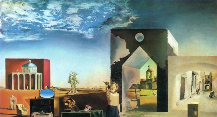 萨尔瓦多·达利 当代油画作品 -  《欧洲历史郊区偏执狂批判小镇的郊区下午》