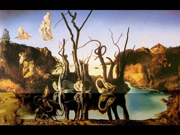 萨尔瓦多·达利 当代油画作品 -  《倒影变成大象的天鹅》