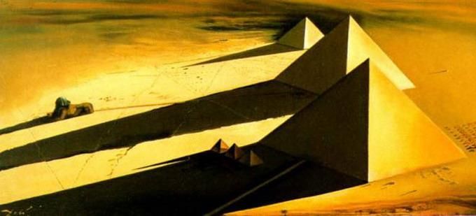 萨尔瓦多·达利 当代油画作品 -  《吉萨金字塔和狮身人面像》