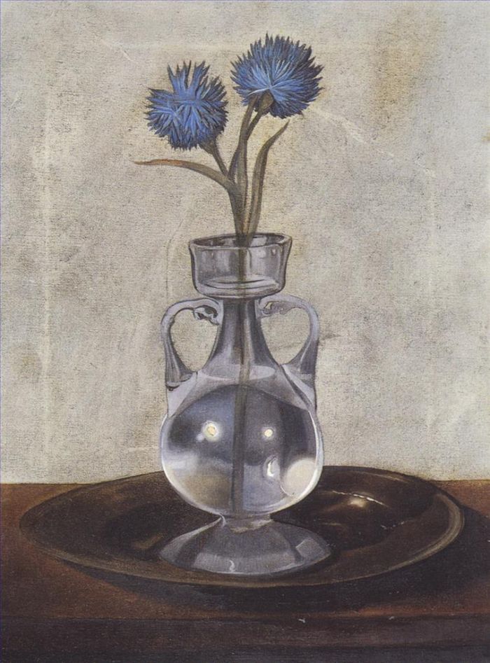 萨尔瓦多·达利 当代油画作品 -  《矢车菊花瓶》