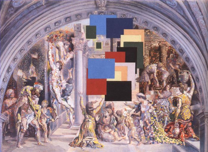 萨尔瓦多·达利 当代各类绘画作品 -  《雅典在燃烧！雅典学院和博尔戈大火》
