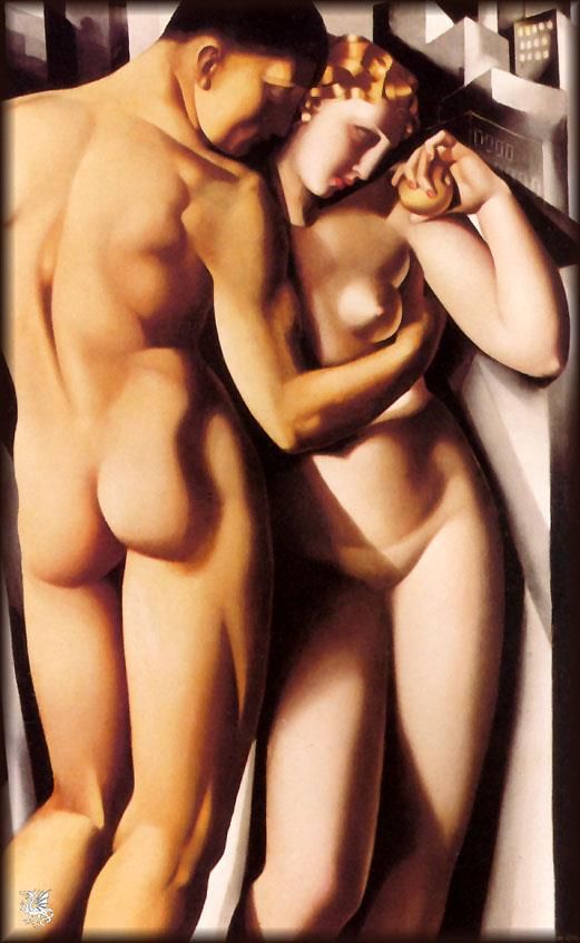 塔玛拉·德·兰陂卡 当代油画作品 -  《亚当和夏娃,1932》