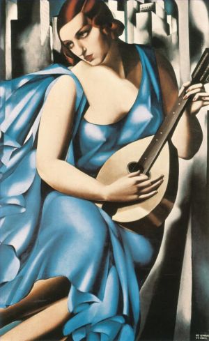 塔玛拉·德·兰陂卡的当代艺术作品《拿着吉他的蓝色女人,1929》