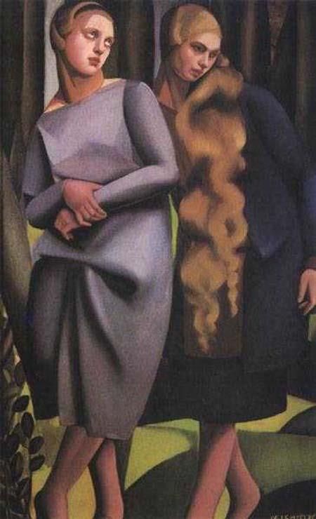 塔玛拉·德·兰陂卡 当代油画作品 -  《艾琳和她的妹妹,1925》