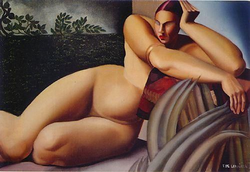 塔玛拉·德·兰陂卡 当代油画作品 -  《露台上的裸体,1925》