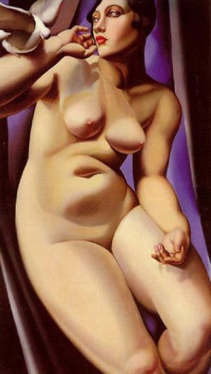 塔玛拉·德·兰陂卡的当代艺术作品《裸体与鸽子,1928》