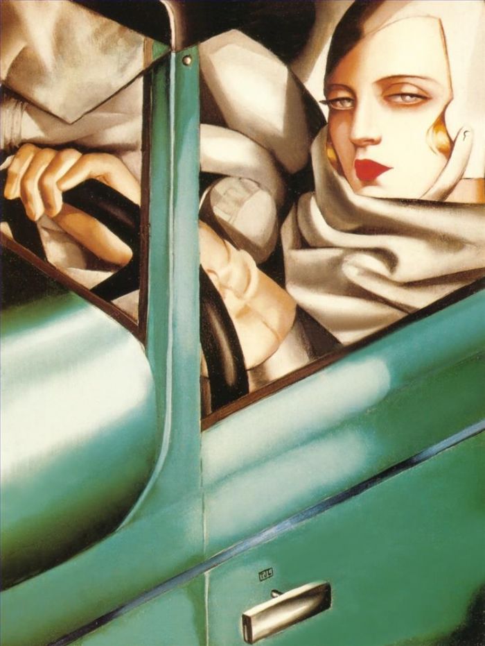 塔玛拉·德·兰陂卡 当代油画作品 -  《绿色布加迪肖像,1925》