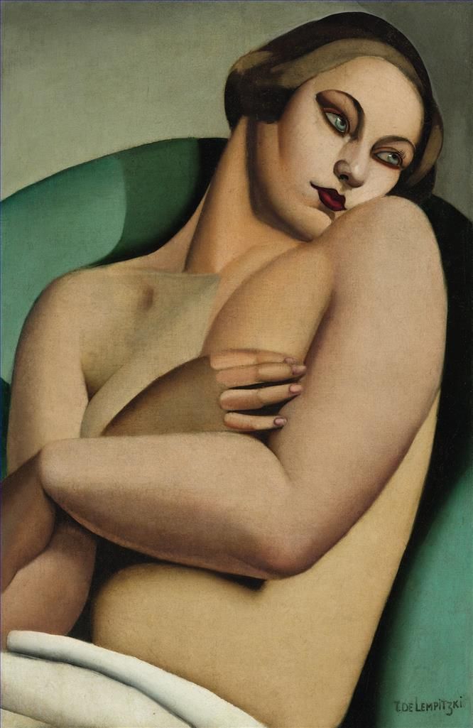 塔玛拉·德·兰陂卡 当代油画作品 -  《裸体斜倚,i,1921》