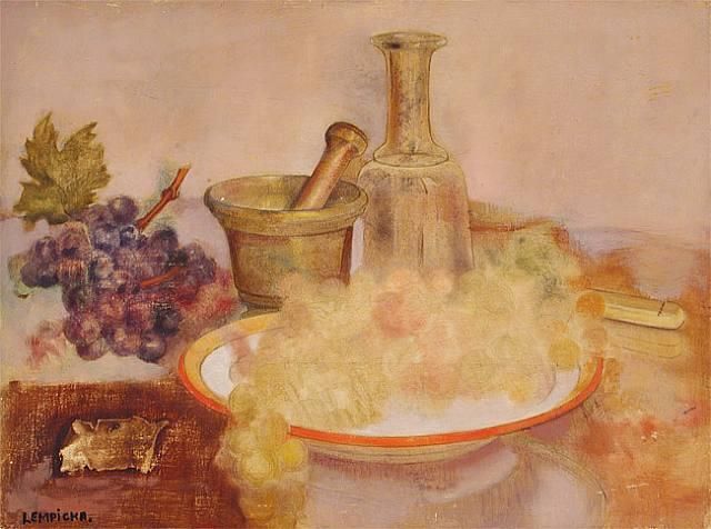 塔玛拉·德·兰陂卡 当代油画作品 -  《静物与葡萄》