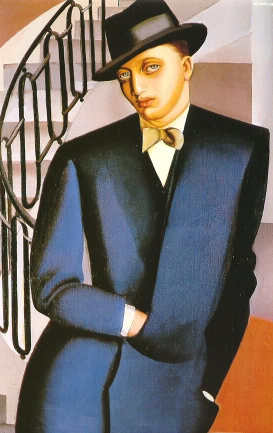 塔玛拉·德·兰陂卡 当代油画作品 -  《楼梯上的阿夫利托侯爵,1926》