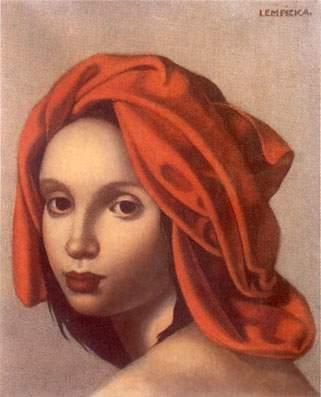 塔玛拉·德·兰陂卡 当代油画作品 -  《橙色头巾,1935》