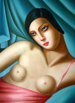 塔玛拉·德·兰陂卡 当代油画作品 -  《粉红衬衫,1933》