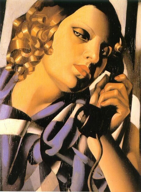 塔玛拉·德·兰陂卡 当代油画作品 -  《1930年的电话》