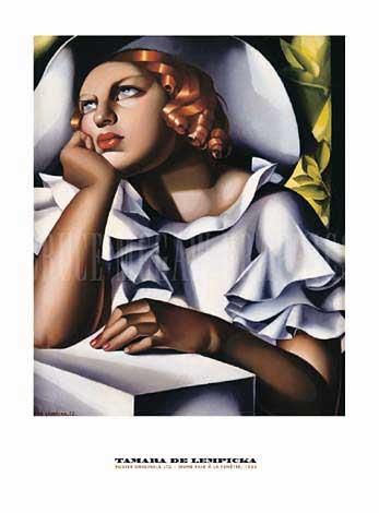 塔玛拉·德·兰陂卡 当代油画作品 -  《宽边帽,1933》