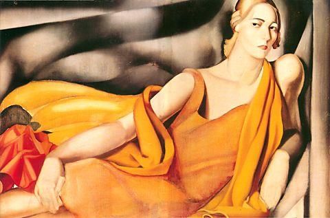 塔玛拉·德·兰陂卡 当代油画作品 -  《穿黄色裙子的女人,1929》