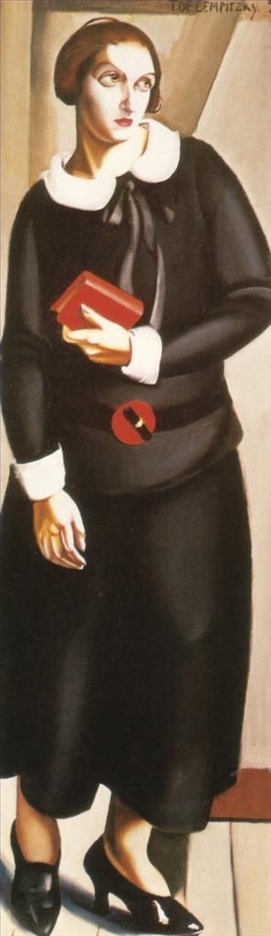 塔玛拉·德·兰陂卡 当代油画作品 -  《穿黑衣服的女人,1923》