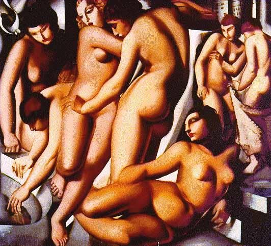 塔玛拉·德·兰陂卡 当代油画作品 -  《沐浴的妇女,1929》